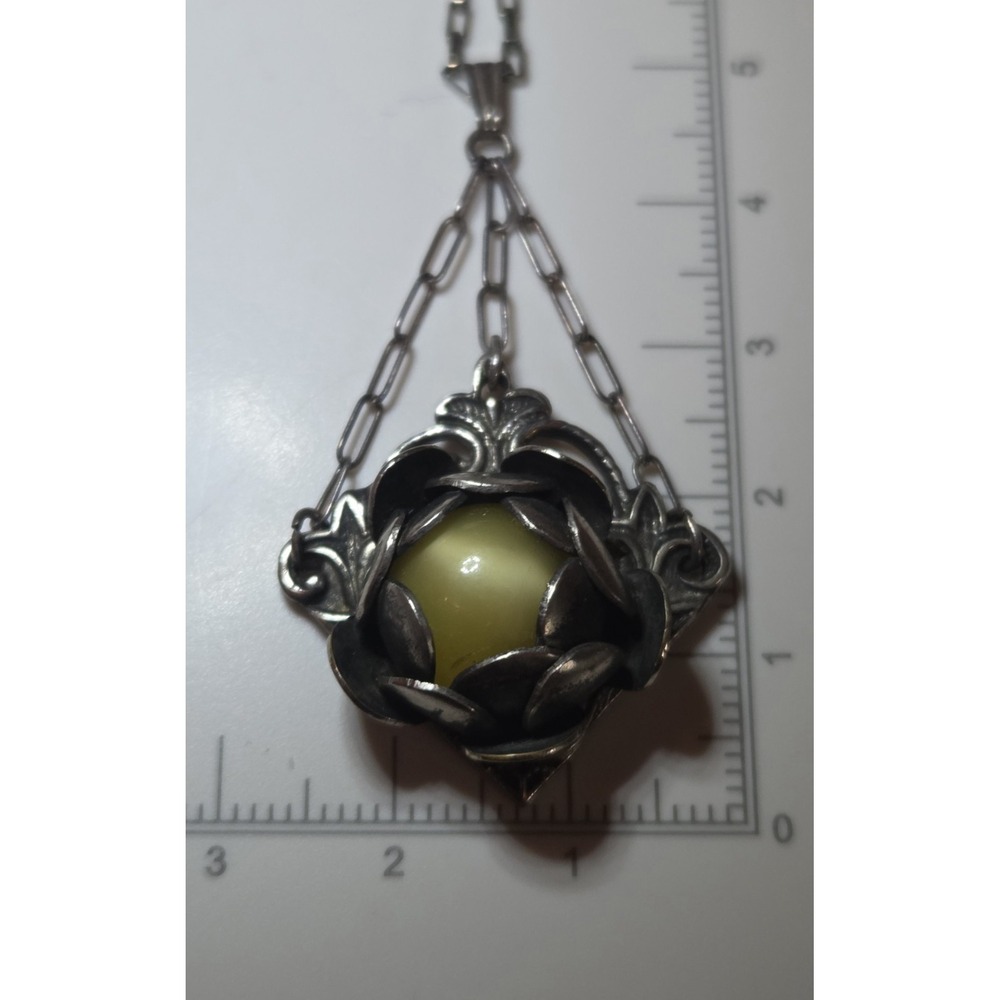 Stunning Art Nouveau Sterling‎ Silver & Amber Budding Flower Necklace 18" - Picture 5 of 7